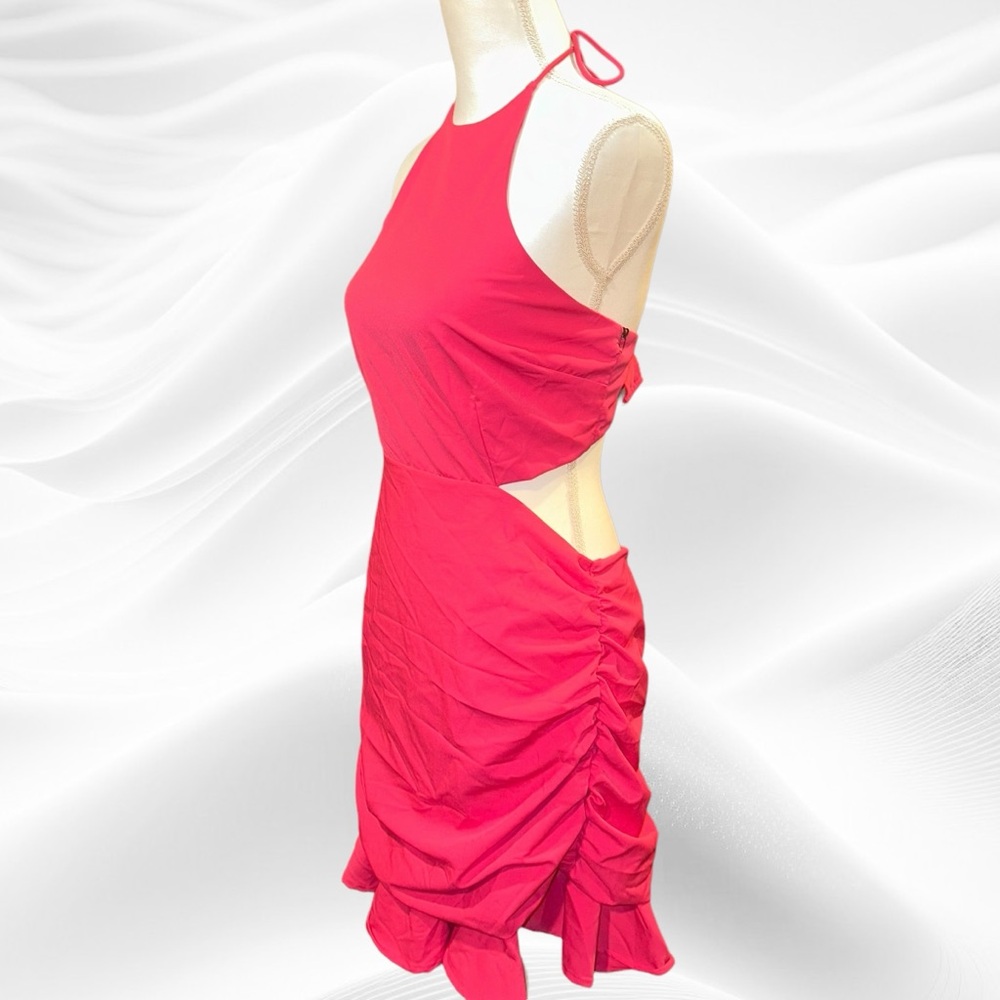 ASTR the Label Hot Pink Ariane Mini Dress Ruched Cut Out XL - Picture 6 of 8
